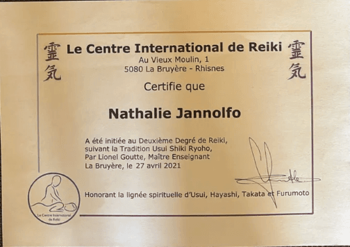 Diplôme Reiki Niveau 2 — Nathalie Jannolfo